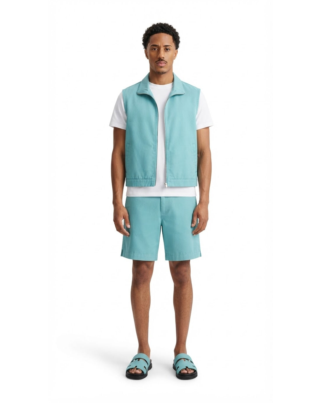 Ensemble Gilet Sans Manches Turquoise & Short Turquoise + Sandales