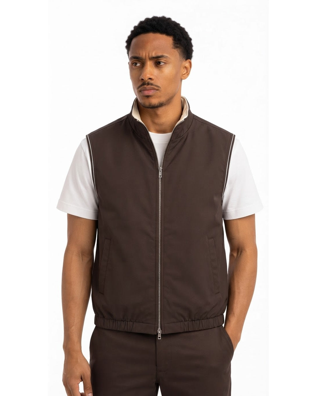 Gilet Sans Manches Zippé Marron