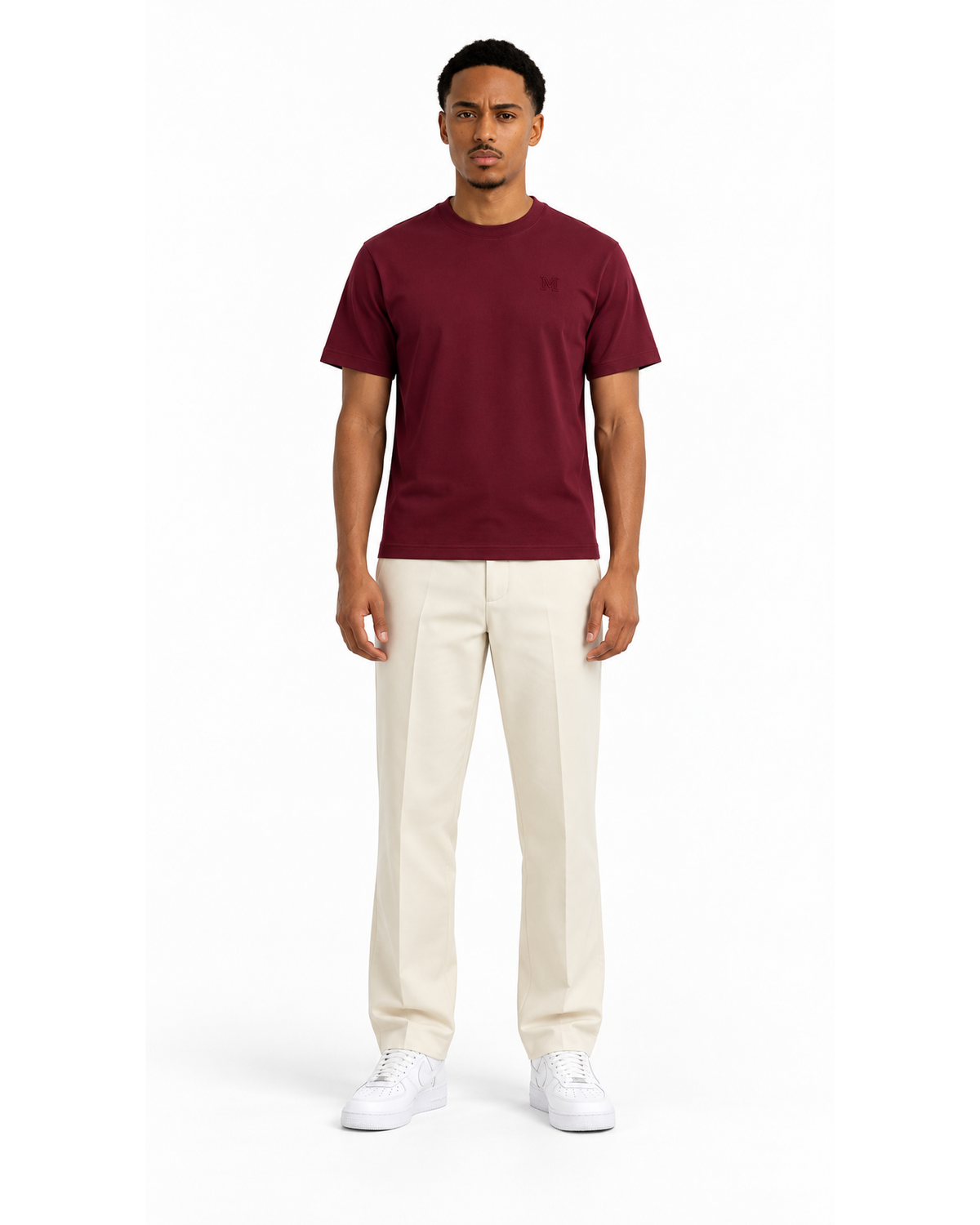 Ensemble T-shirt Bordeaux & Pantalon Écru