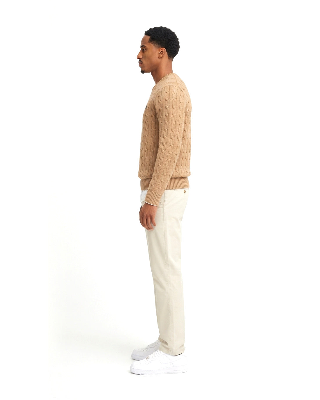Ensemble Pull Torsadé Camel & Pantalon Écru
