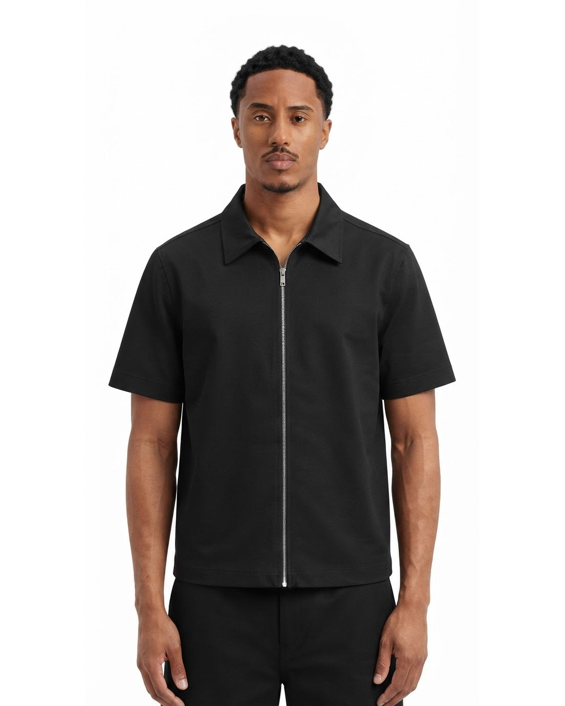 Chemise Zippée Manches Courtes Noire