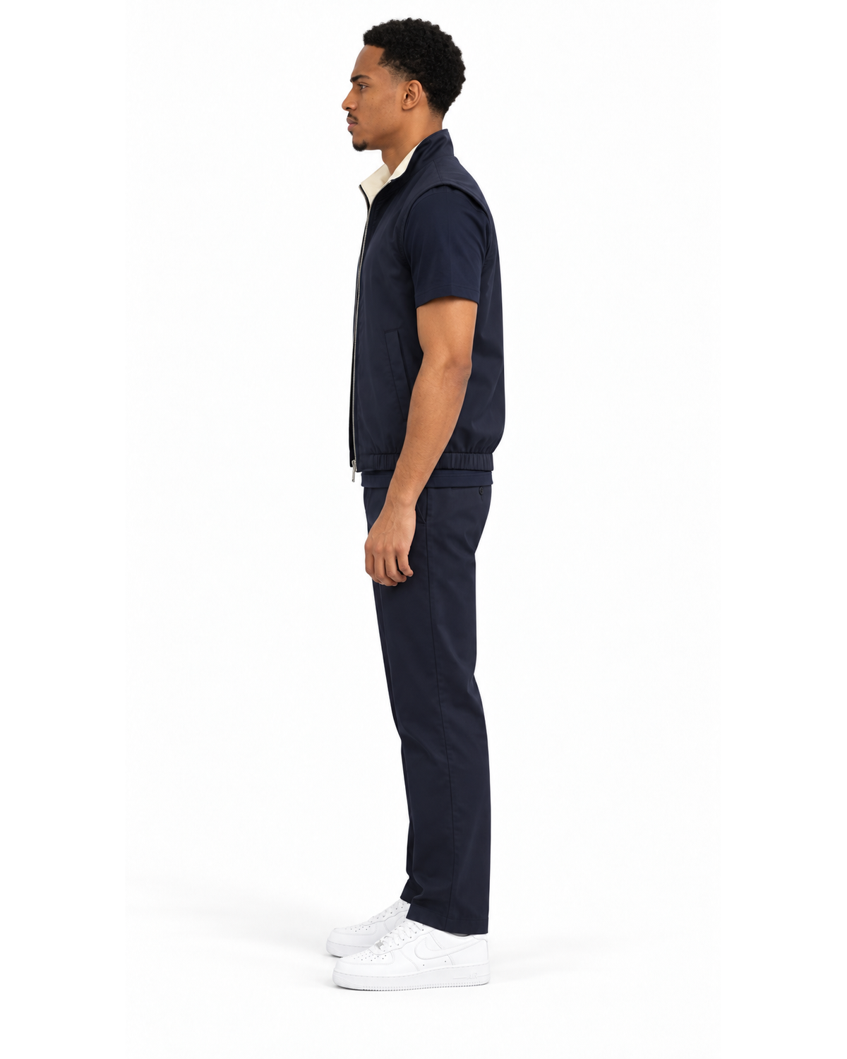 Ensemble Chemise Zippée Manches Courtes Marine & Pantalon Marine