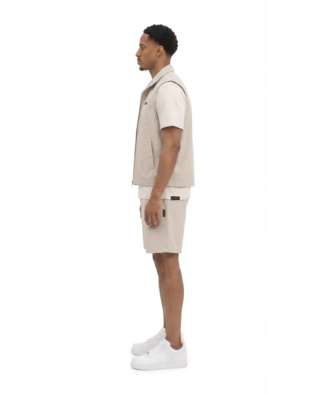 Ensemble Chemise Zippée Manches Courtes Beige & Short Beige