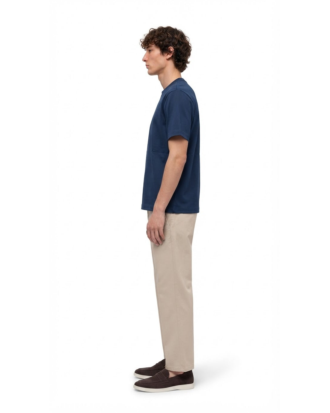 Ensemble T-shirt Bleu & Pantalon Beige + Chaussures