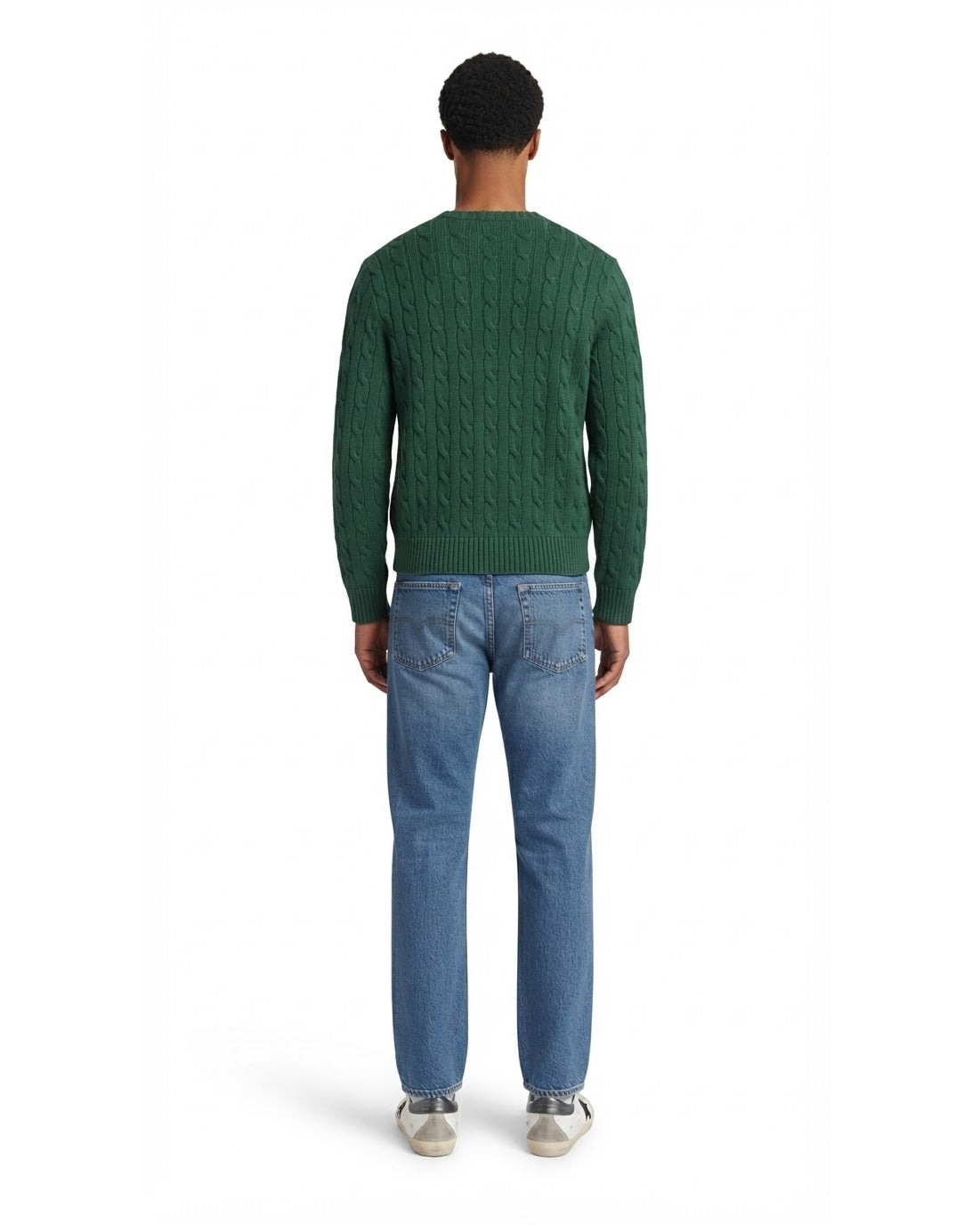 Ensemble Pull Torsadé Vert & Jean Bleu + Baskets