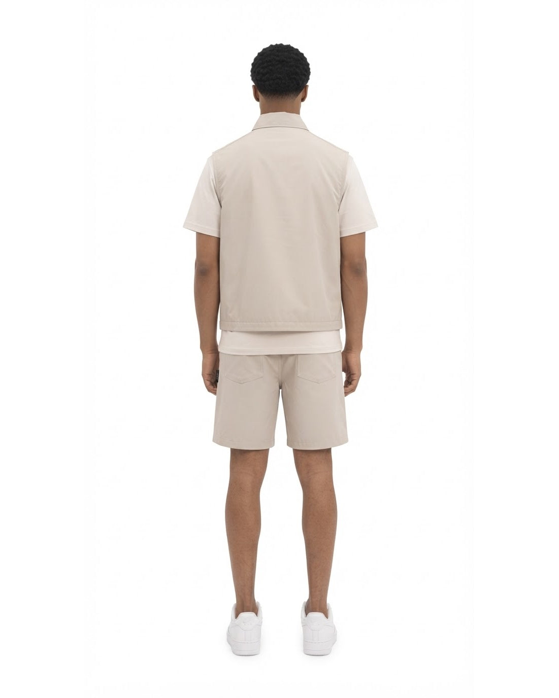 Ensemble Chemise Zippée Manches Courtes Beige & Short Beige