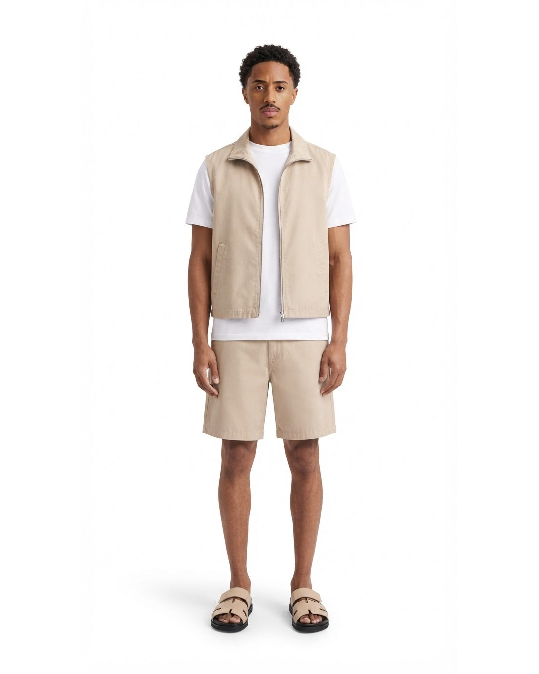 Gilet Sans Manches Zippé Beige