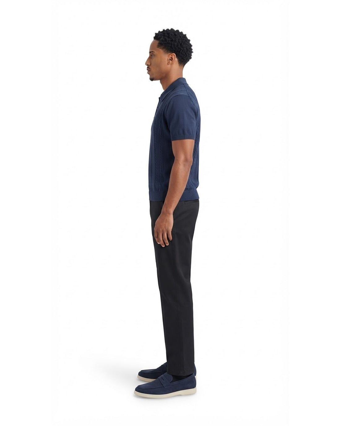 Ensemble Polo Maille Marine & Pantalon Noir + Baskets