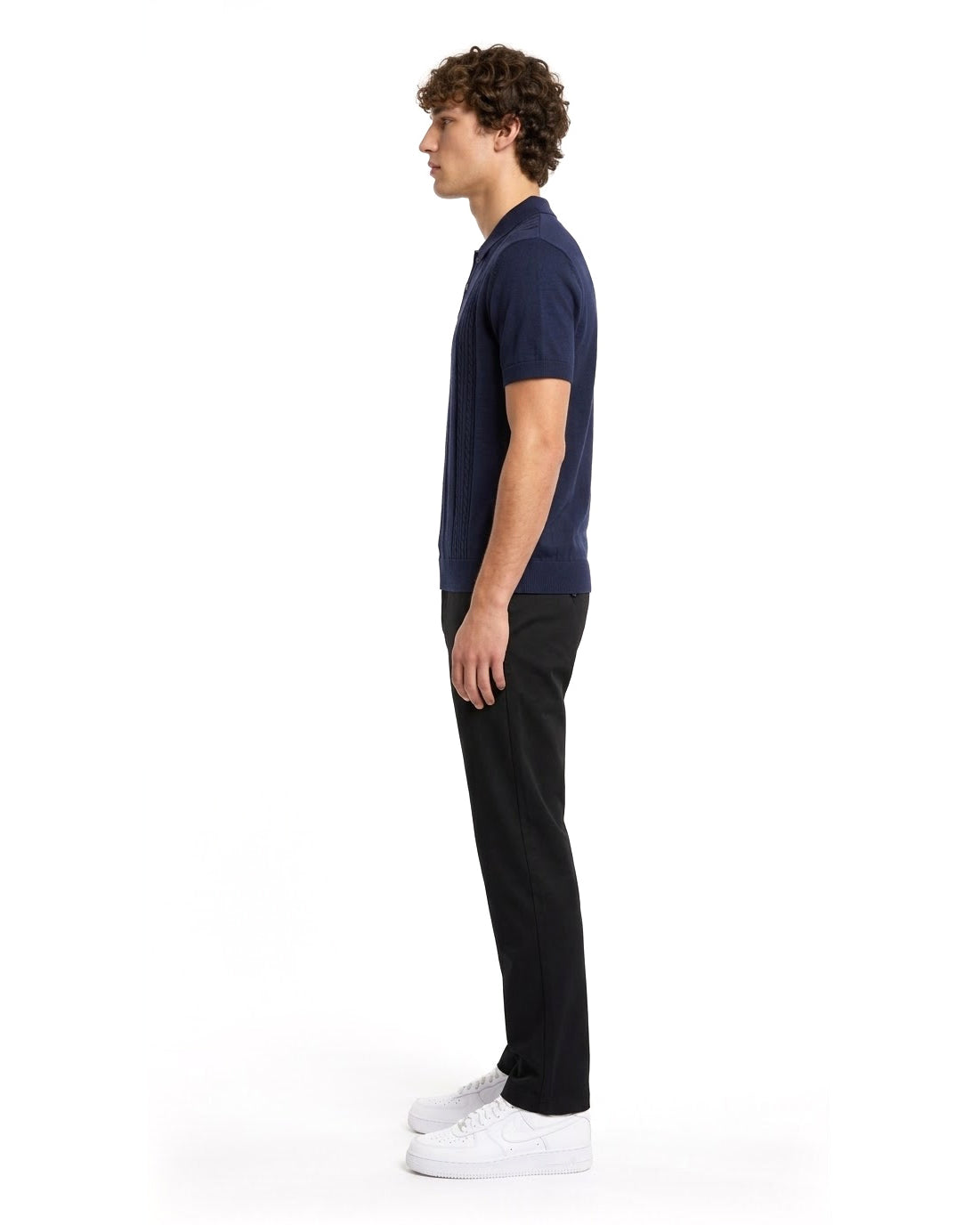 Ensemble Polo Maille Marine & Pantalon Noir