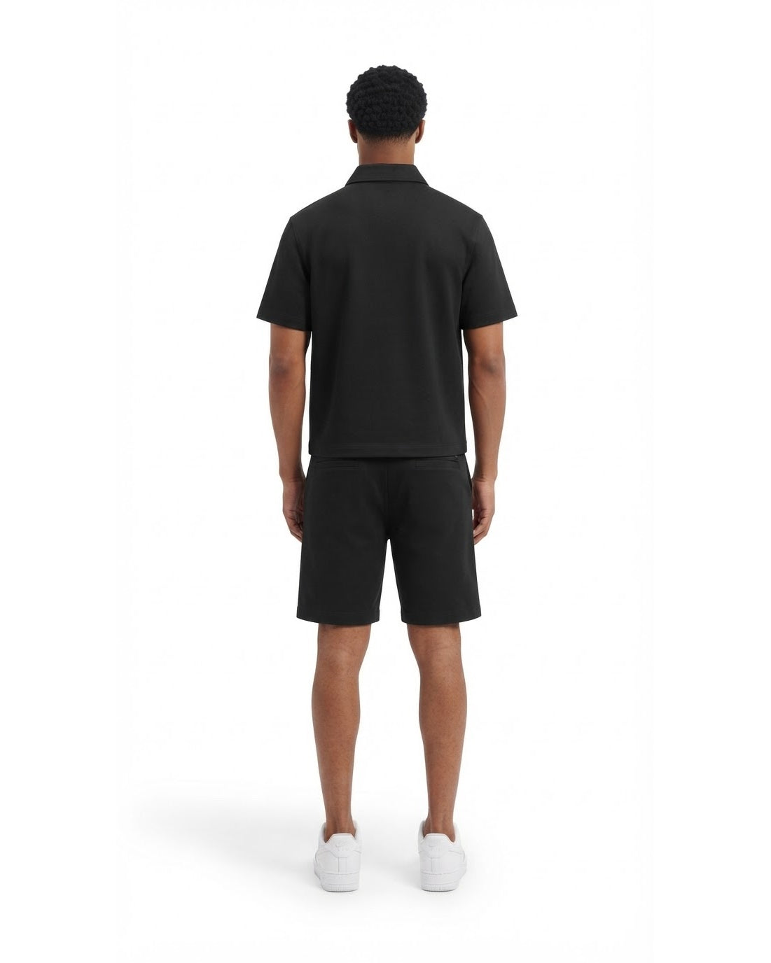 Ensemble Chemise Zippée Manches Courtes Noire & Short Noir