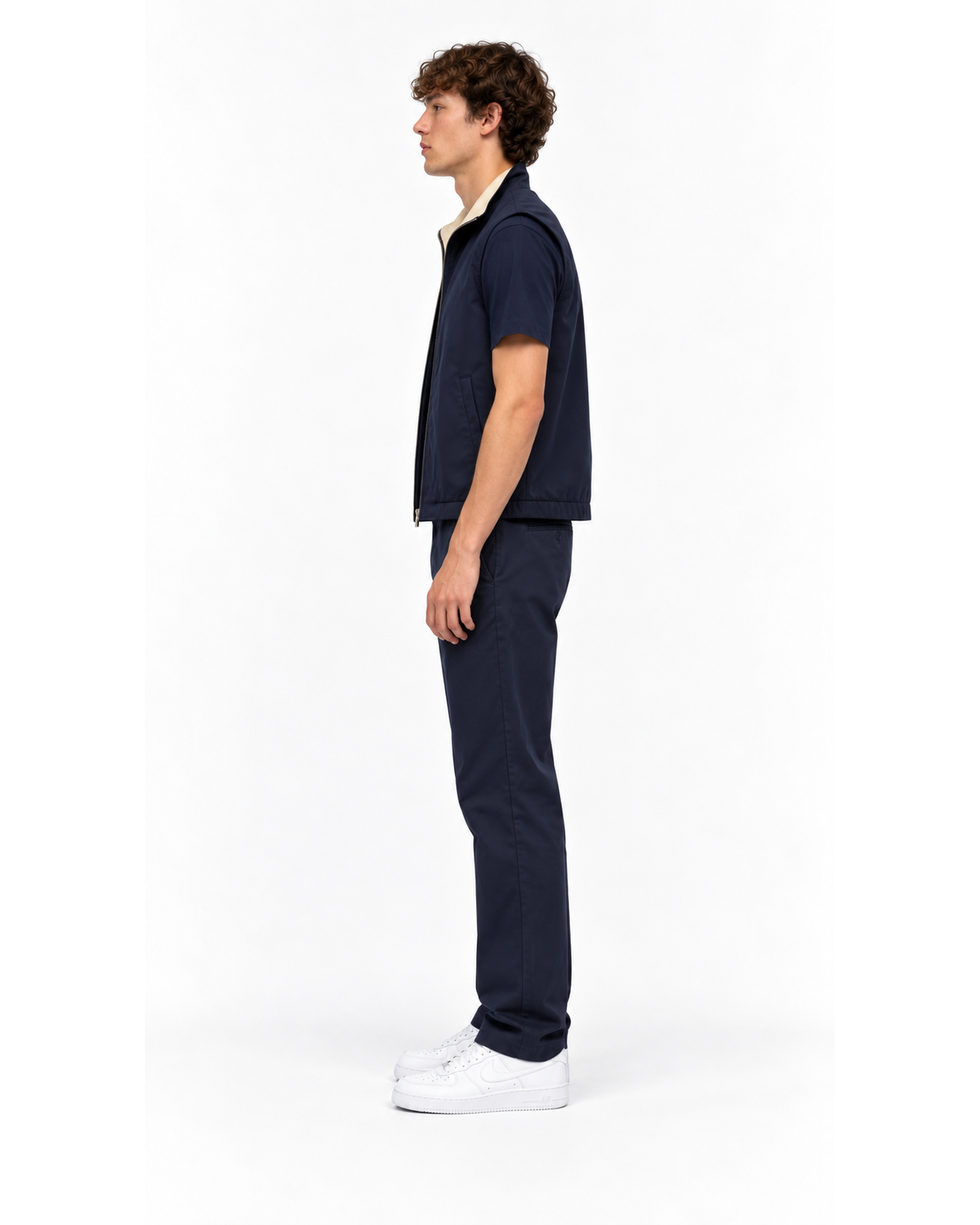 Ensemble Chemise Zippée Manches Courtes Marine & Pantalon Marine