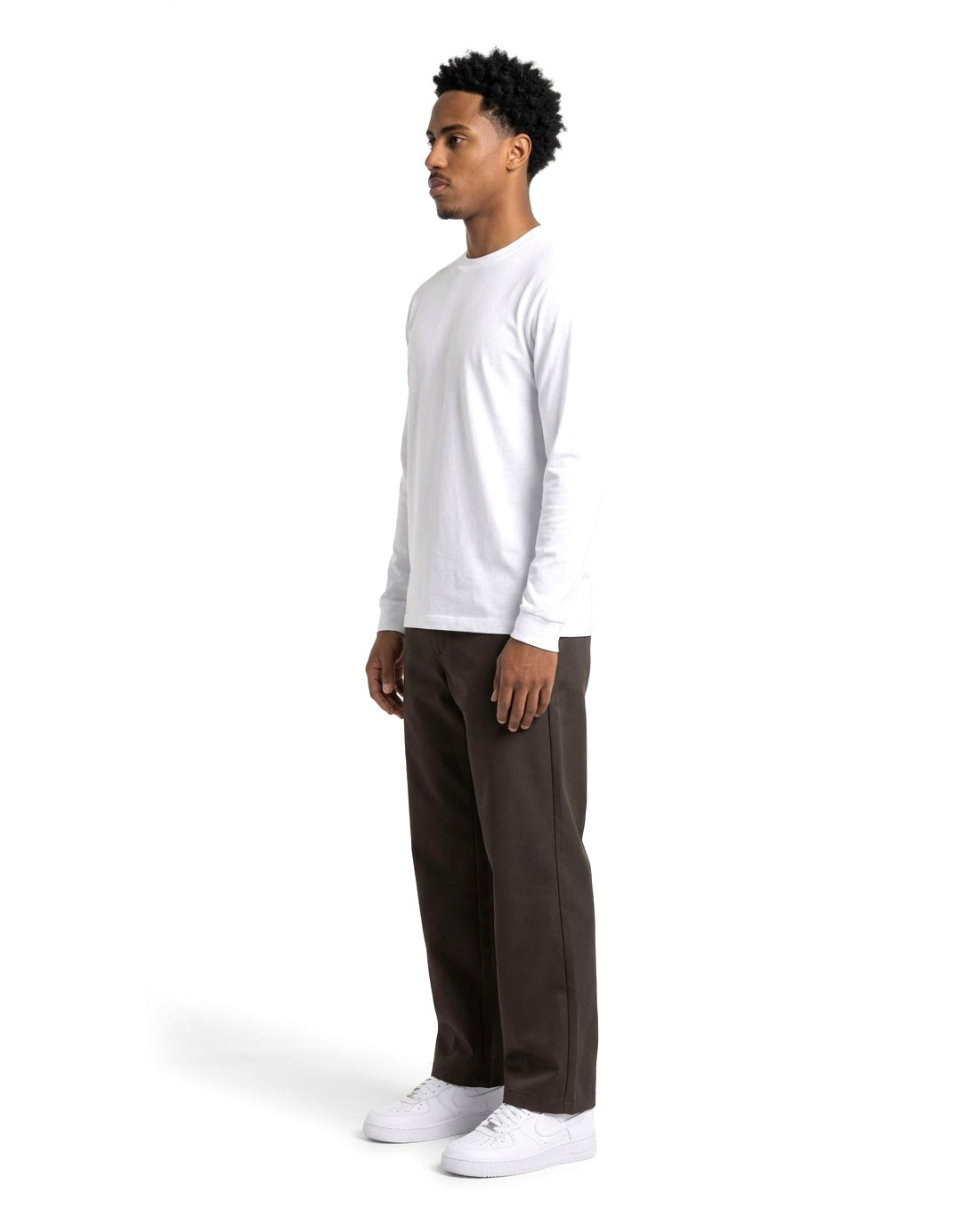Ensemble T-shirt Manches Longues Blanc & Pantalon Marron