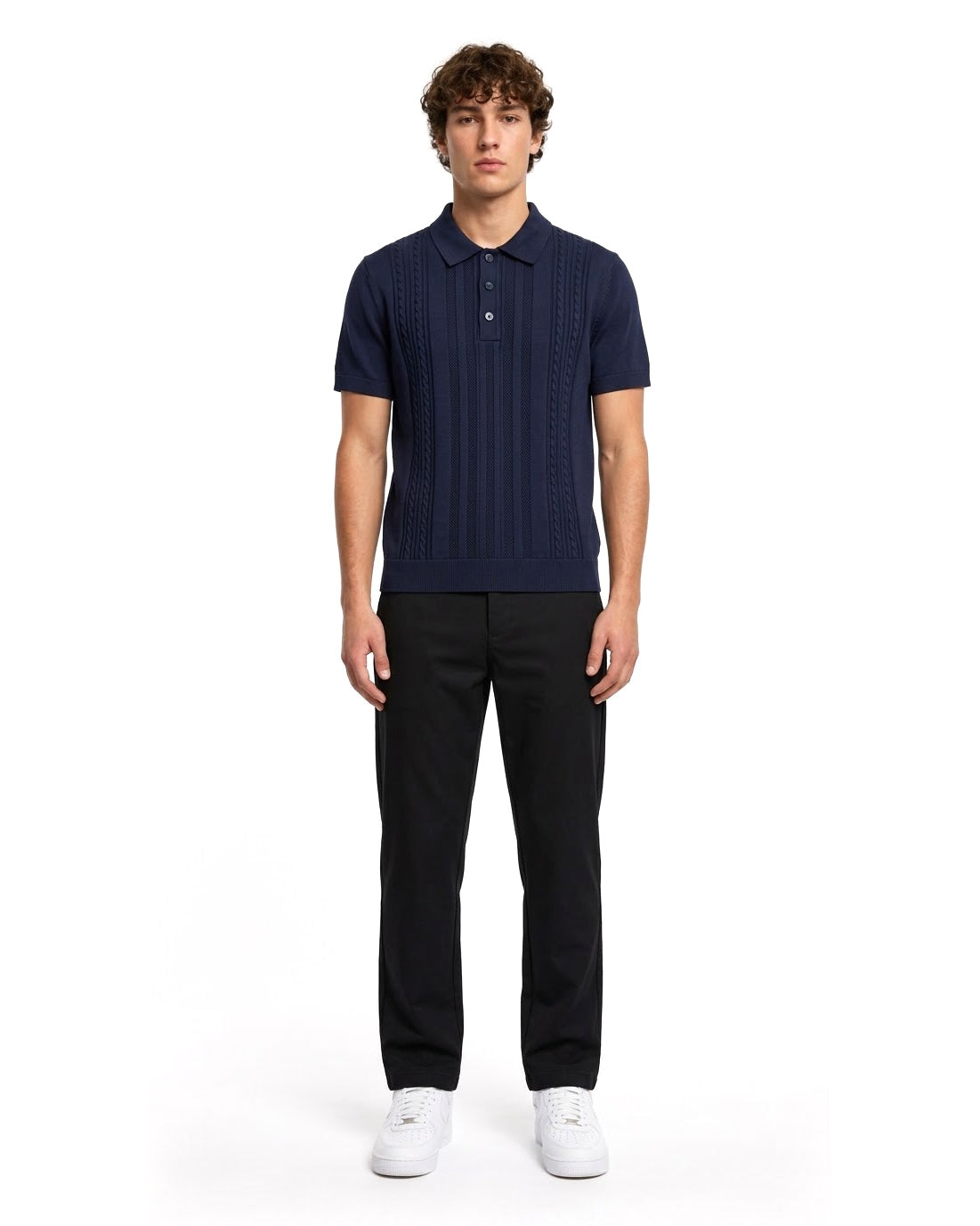 Ensemble Polo Maille Marine & Pantalon Noir