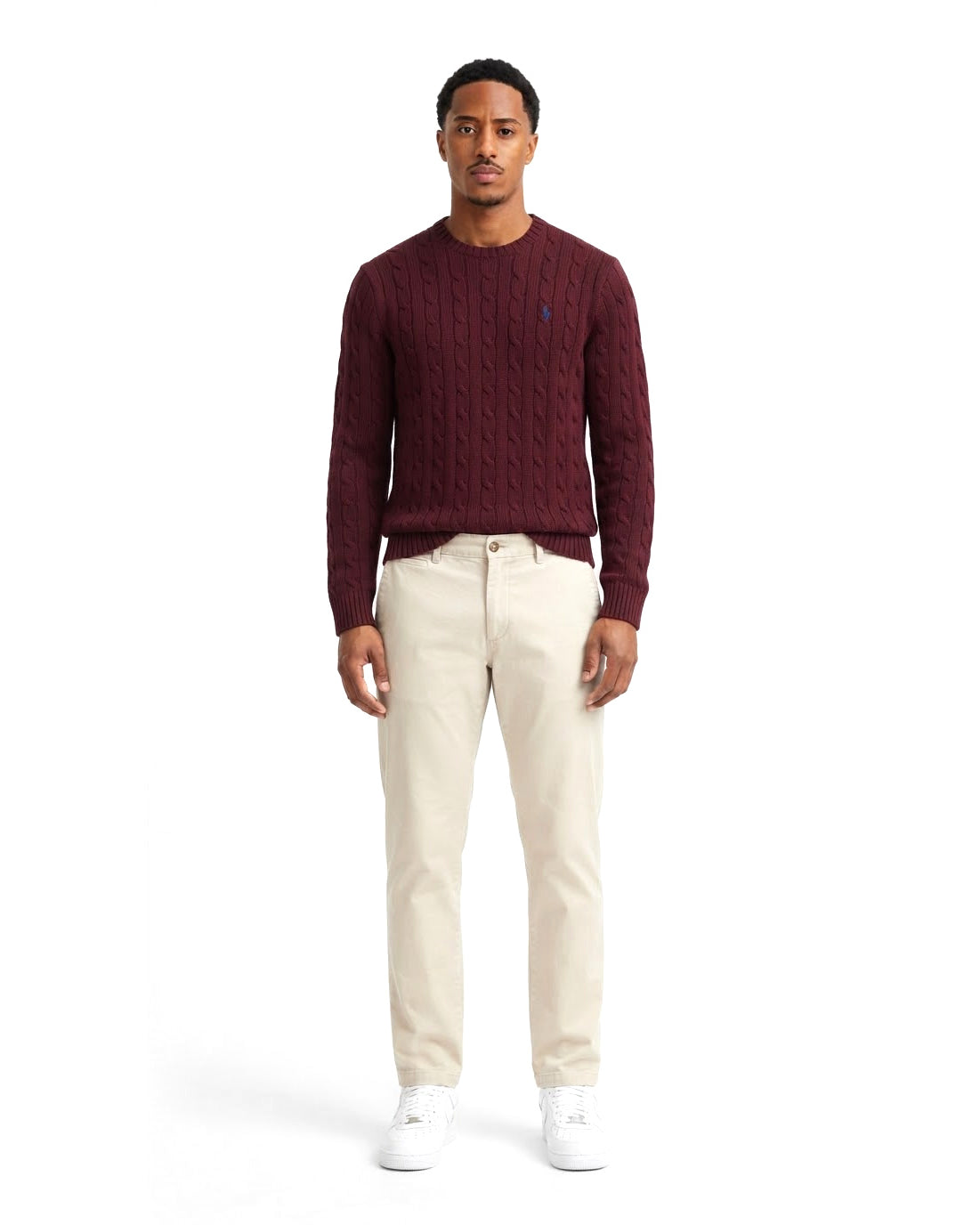 Ensemble Pull Torsadé Bordeaux & Pantalon Écru
