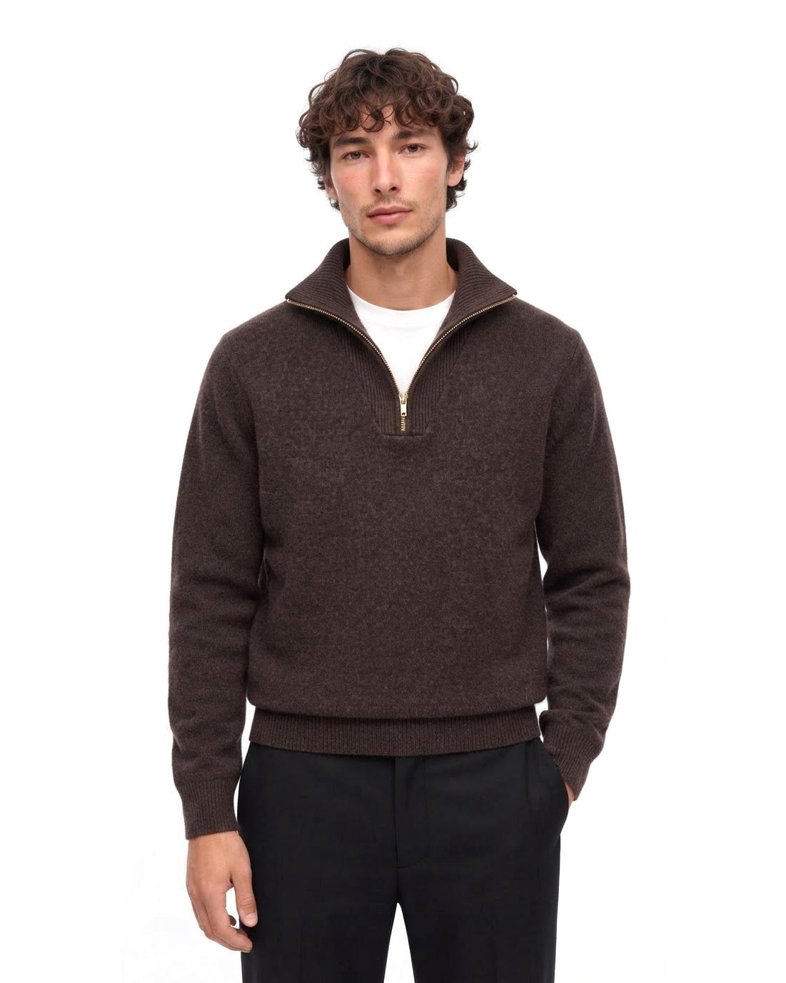 Pull Col Zippé Marron