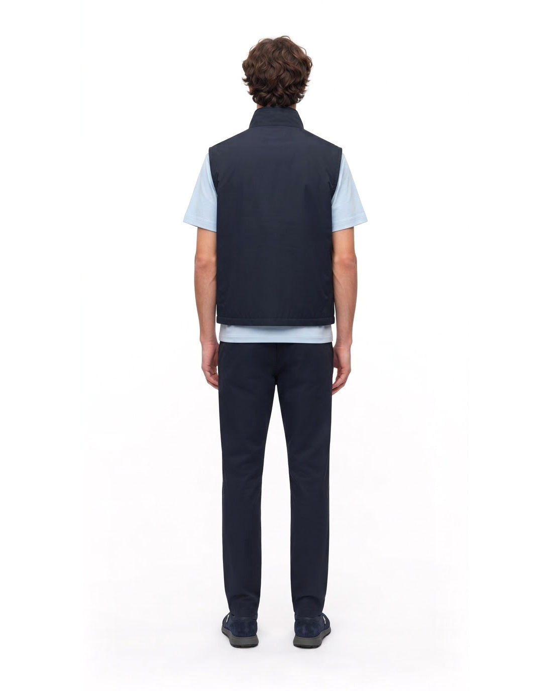 Ensemble Gilet Sans Manches Marine, T-shirt Bleu Ciel & Pantalon Marine + Baskets