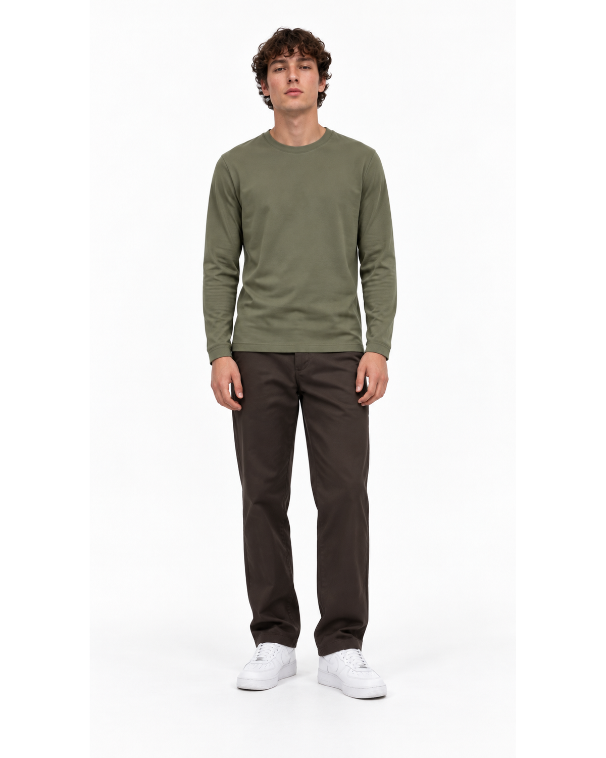 Ensemble T-shirt Manches Longues Kaki & Pantalon Marron