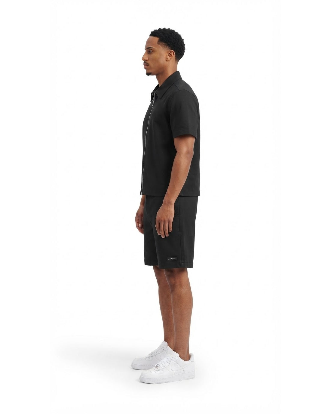 Ensemble Chemise Zippée Manches Courtes Noire & Short Noir