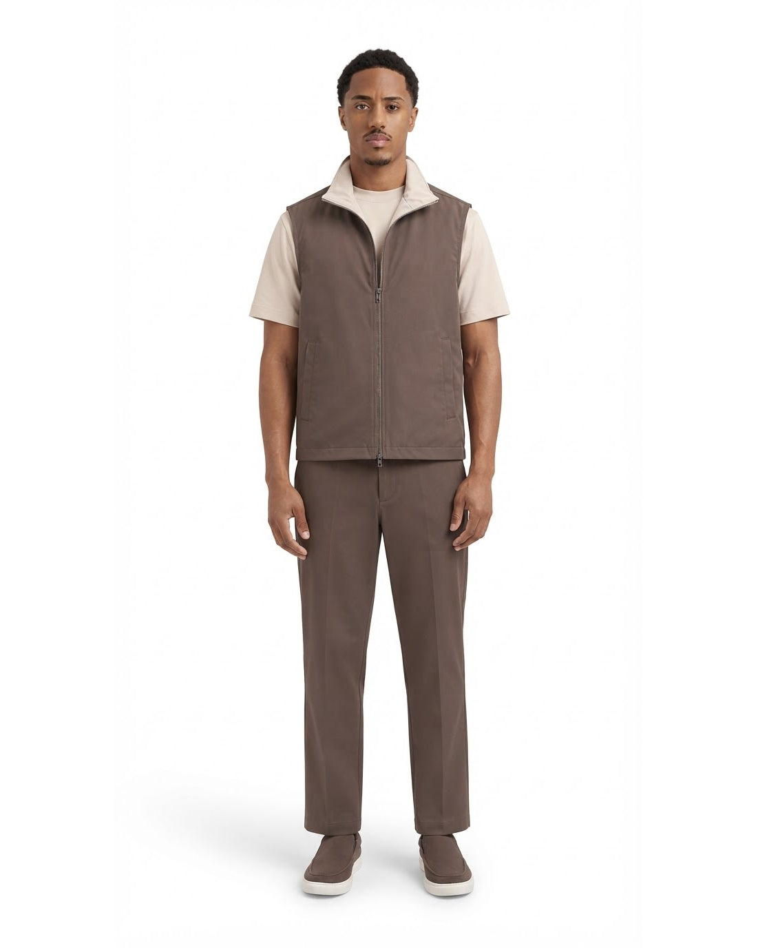 Gilet Sans Manches Zippé Taupe