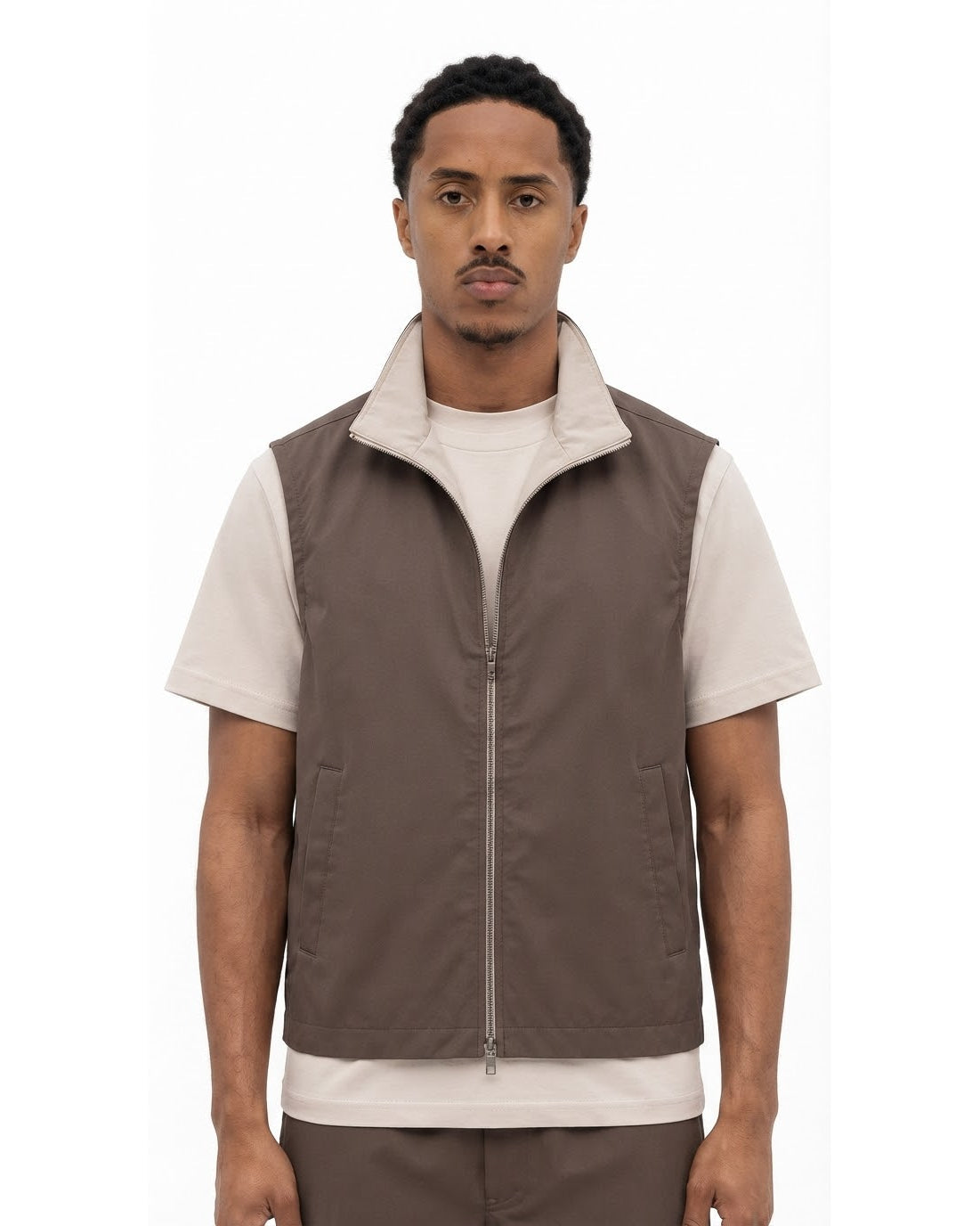 Gilet Sans Manches Zippé Taupe