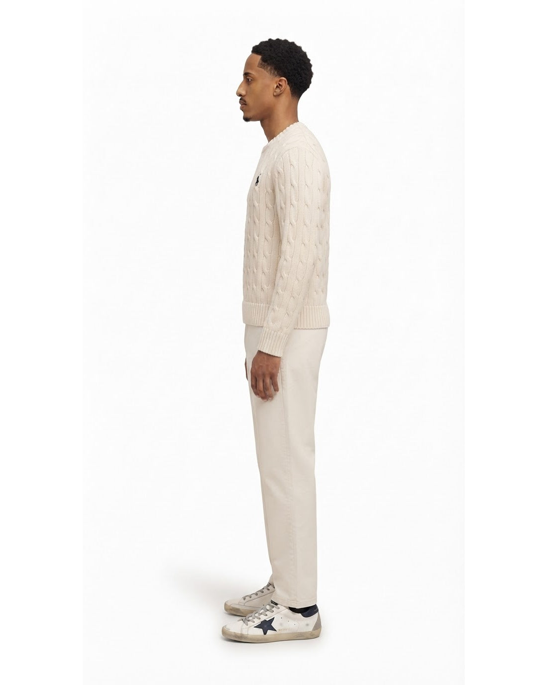 Ensemble Pull Torsadé Écru & Pantalon Écru + Baskets