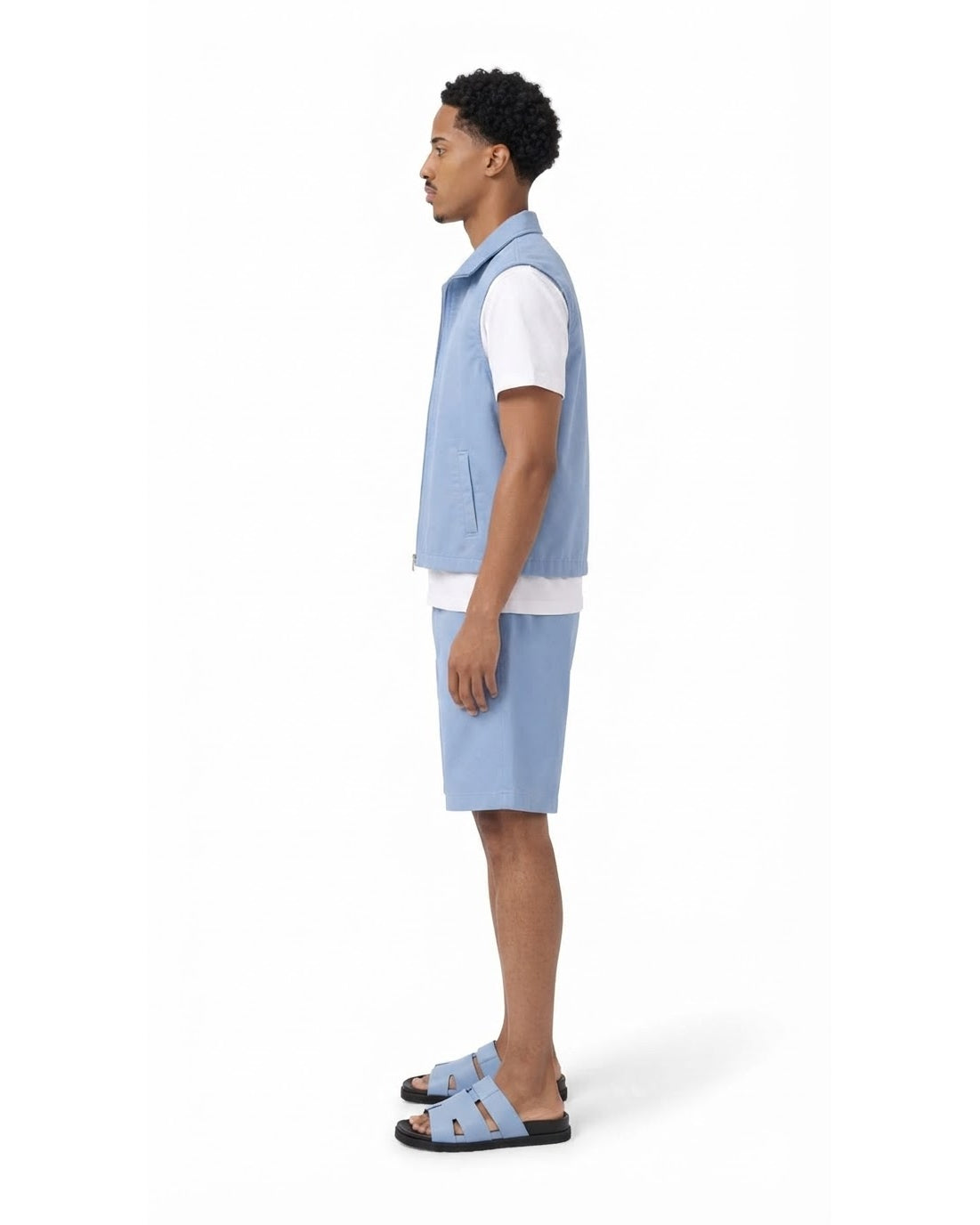 Ensemble Gilet Sans Manches Bleu Ciel & Short Bleu Ciel + Sandales