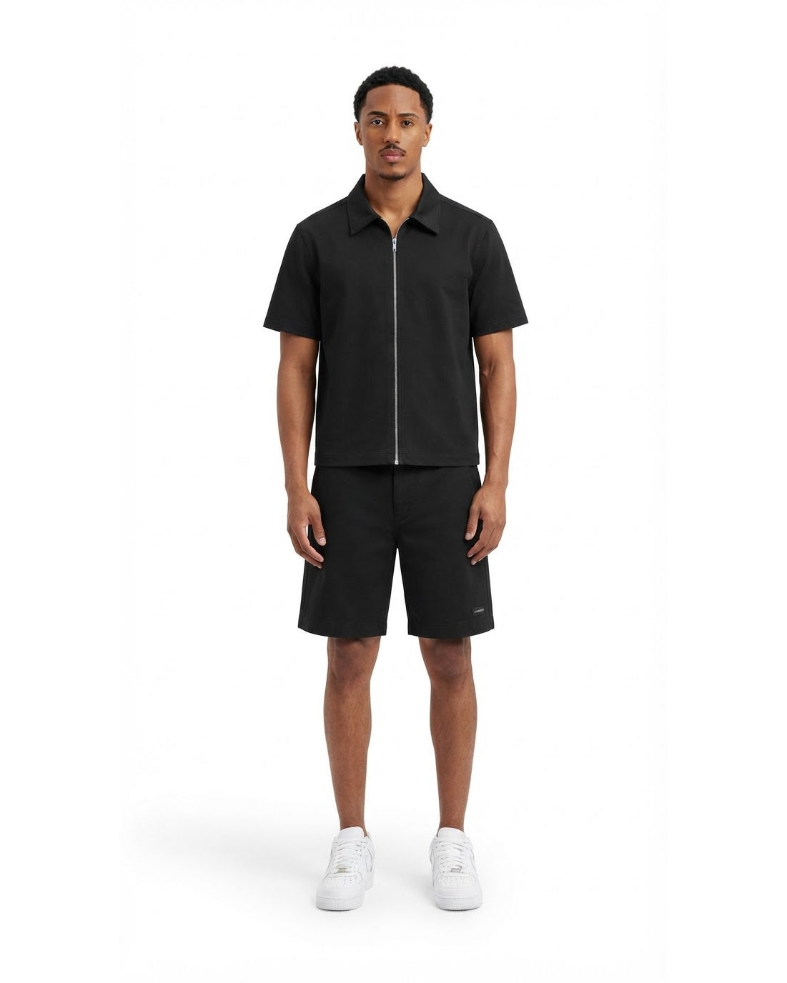 Ensemble Chemise Zippée Manches Courtes Noire & Short Noir
