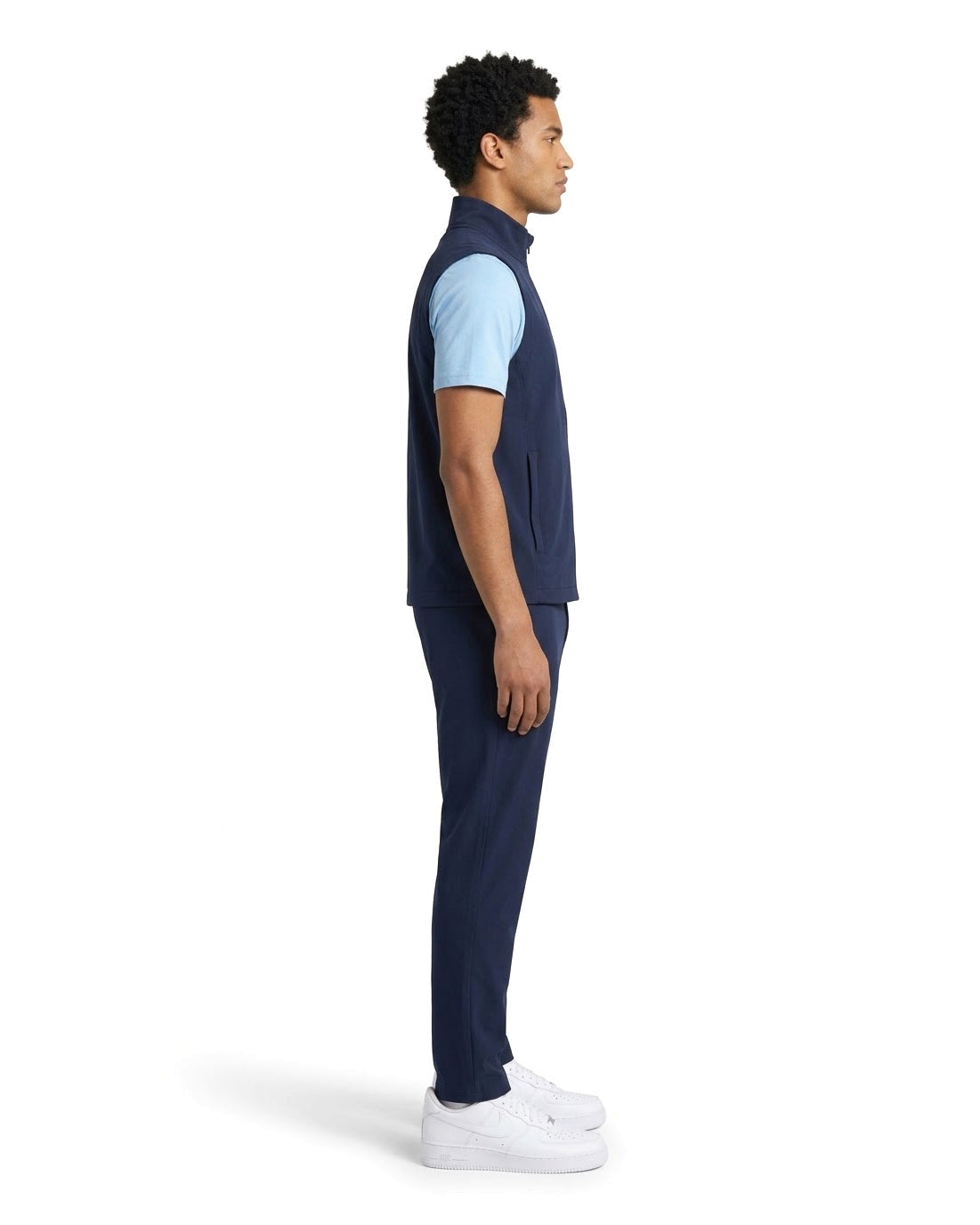 Ensemble Gilet Sans Manches Marine, T-shirt Bleu Ciel & Pantalon Marine