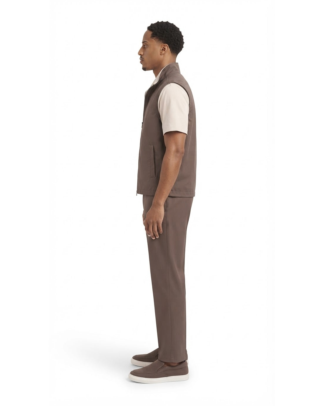 Ensemble Gilet Sans Manches Taupe & Pantalon Taupe + Baskets