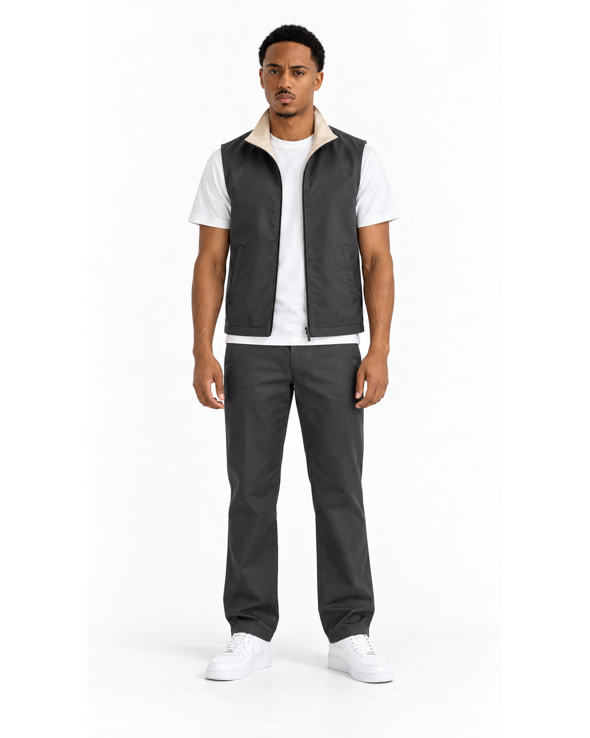 Gilet Sans Manches Zippé Gris Anthracite