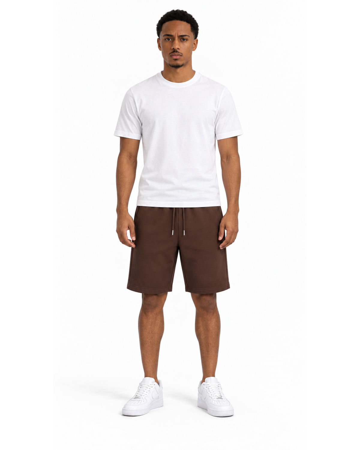 Ensemble T-shirt Blanc & Short Marron