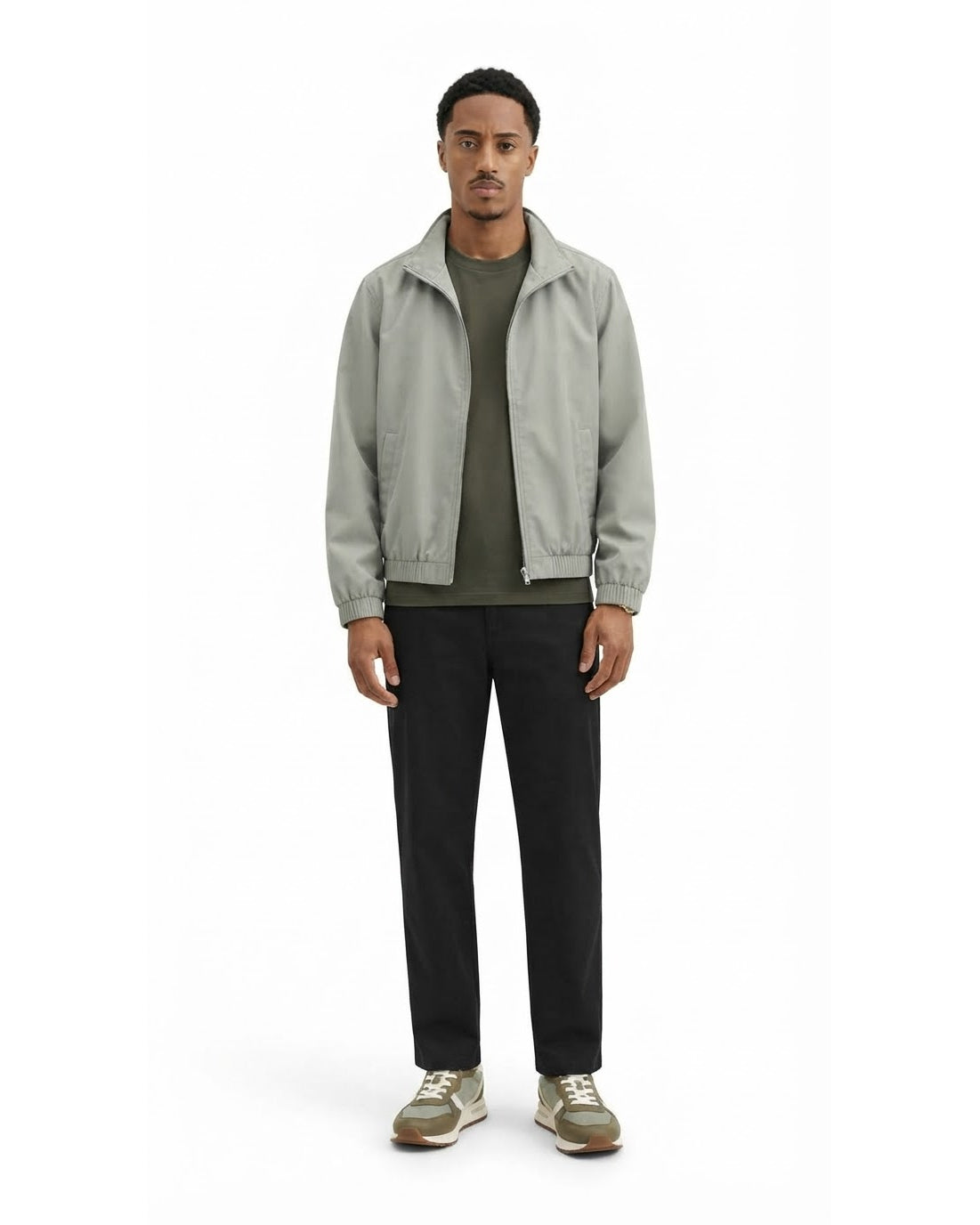 Ensemble Veste Vert Sauge & Pantalon Noir + Baskets