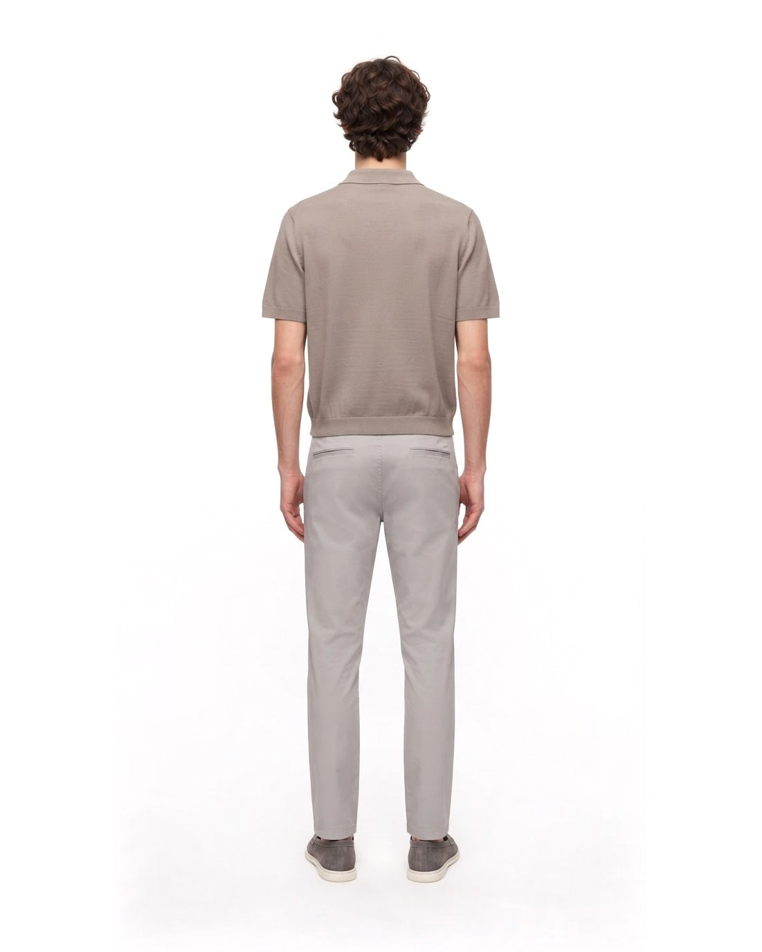Ensemble Polo Maille Taupe & Pantalon Gris Clair + Baskets
