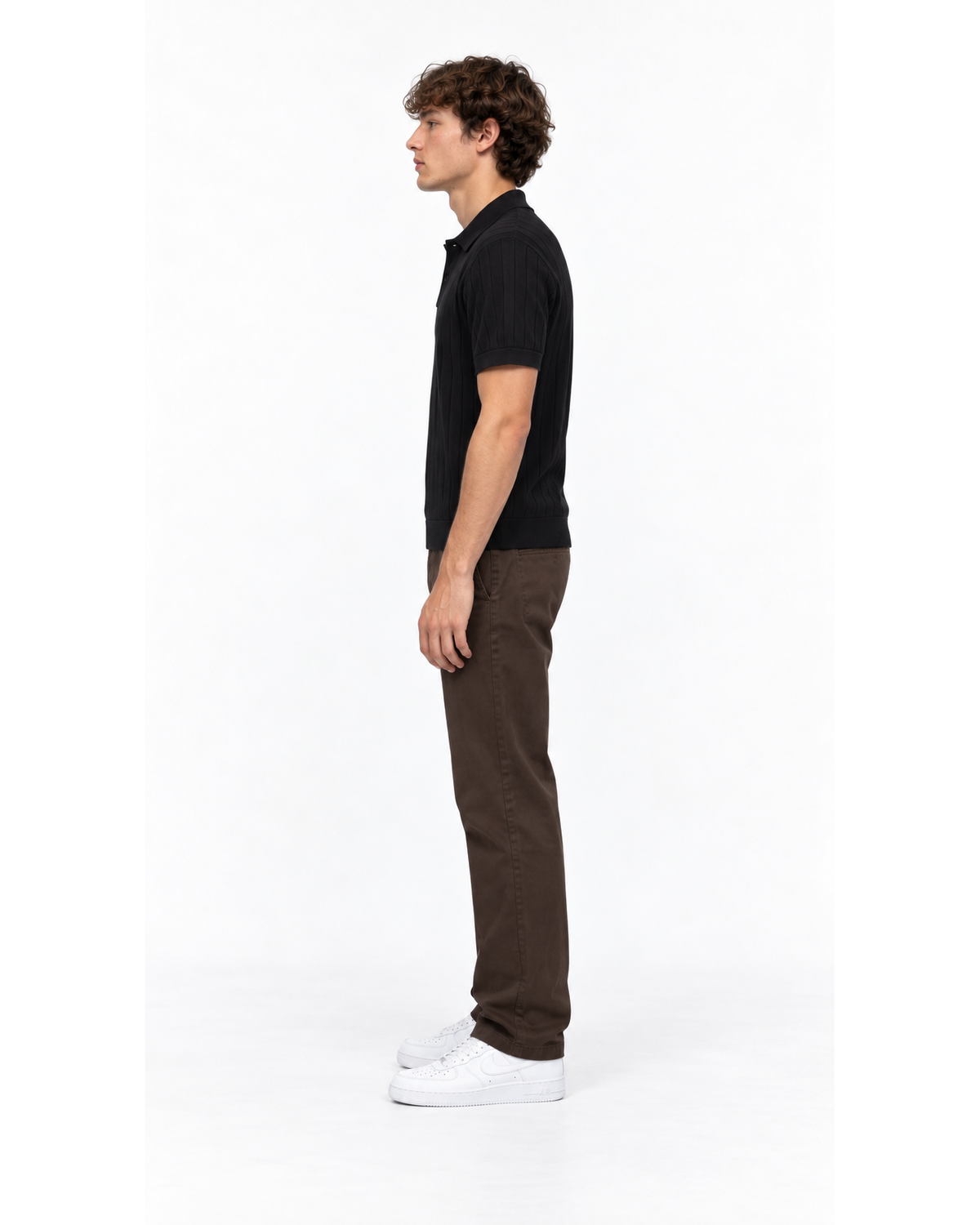 Ensemble Polo Maille Noir & Pantalon Marron