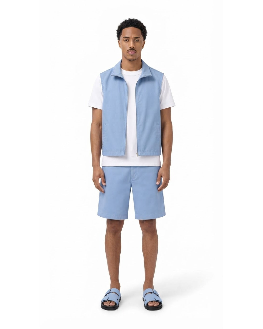Ensemble Gilet Sans Manches Bleu Ciel & Short Bleu Ciel + Sandales