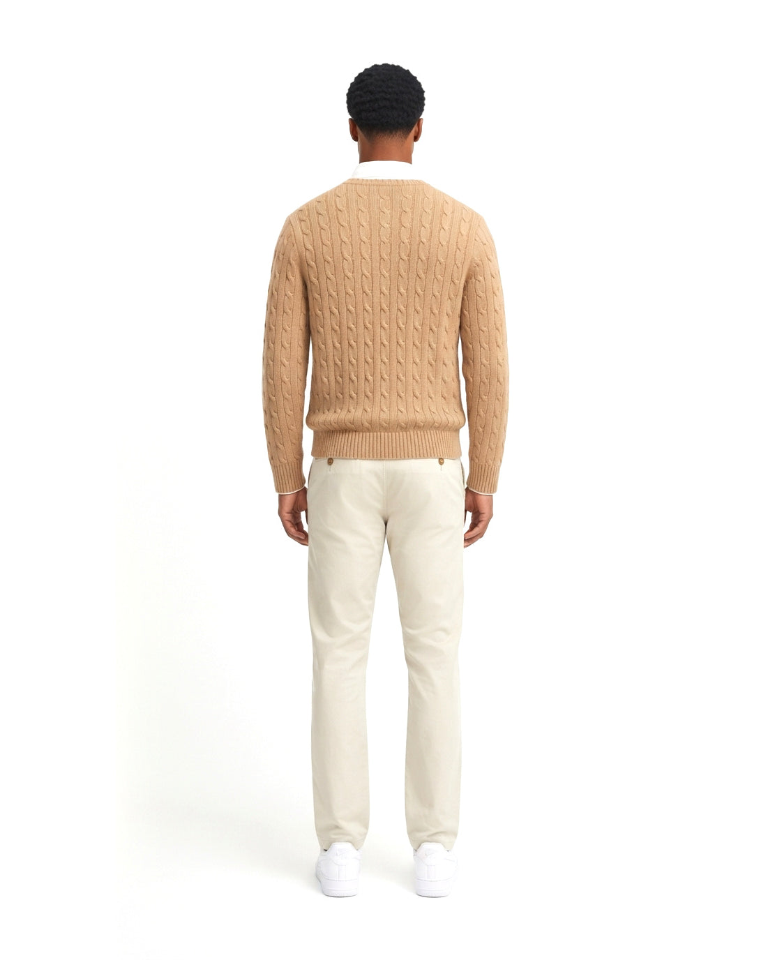 Ensemble Pull Torsadé Camel & Pantalon Écru
