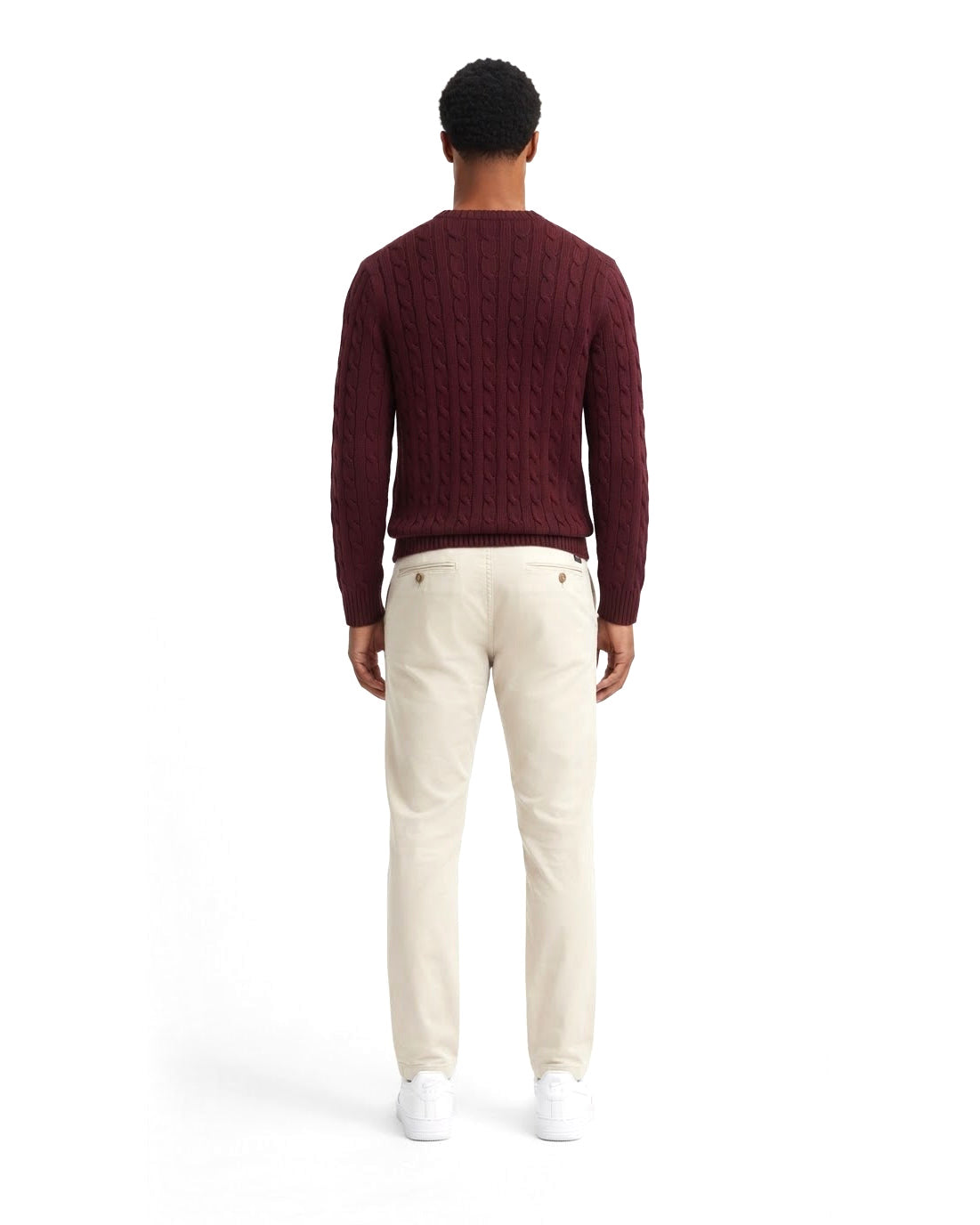 Ensemble Pull Torsadé Bordeaux & Pantalon Écru