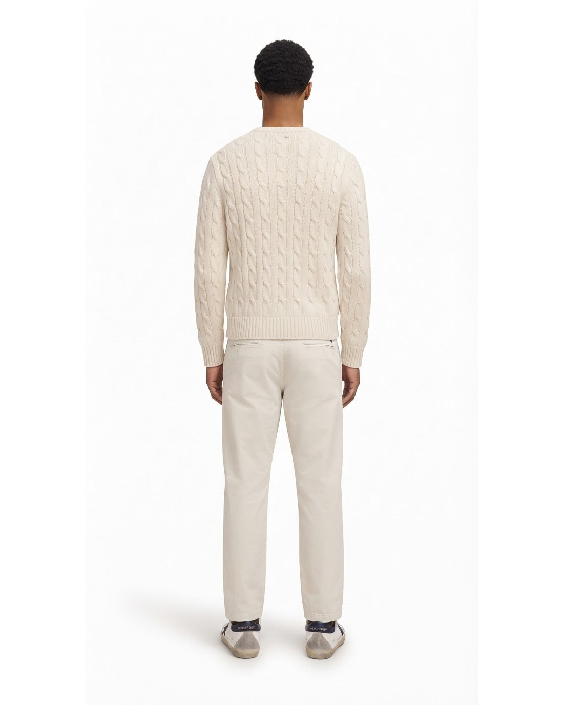 Ensemble Pull Torsadé Écru & Pantalon Écru + Baskets