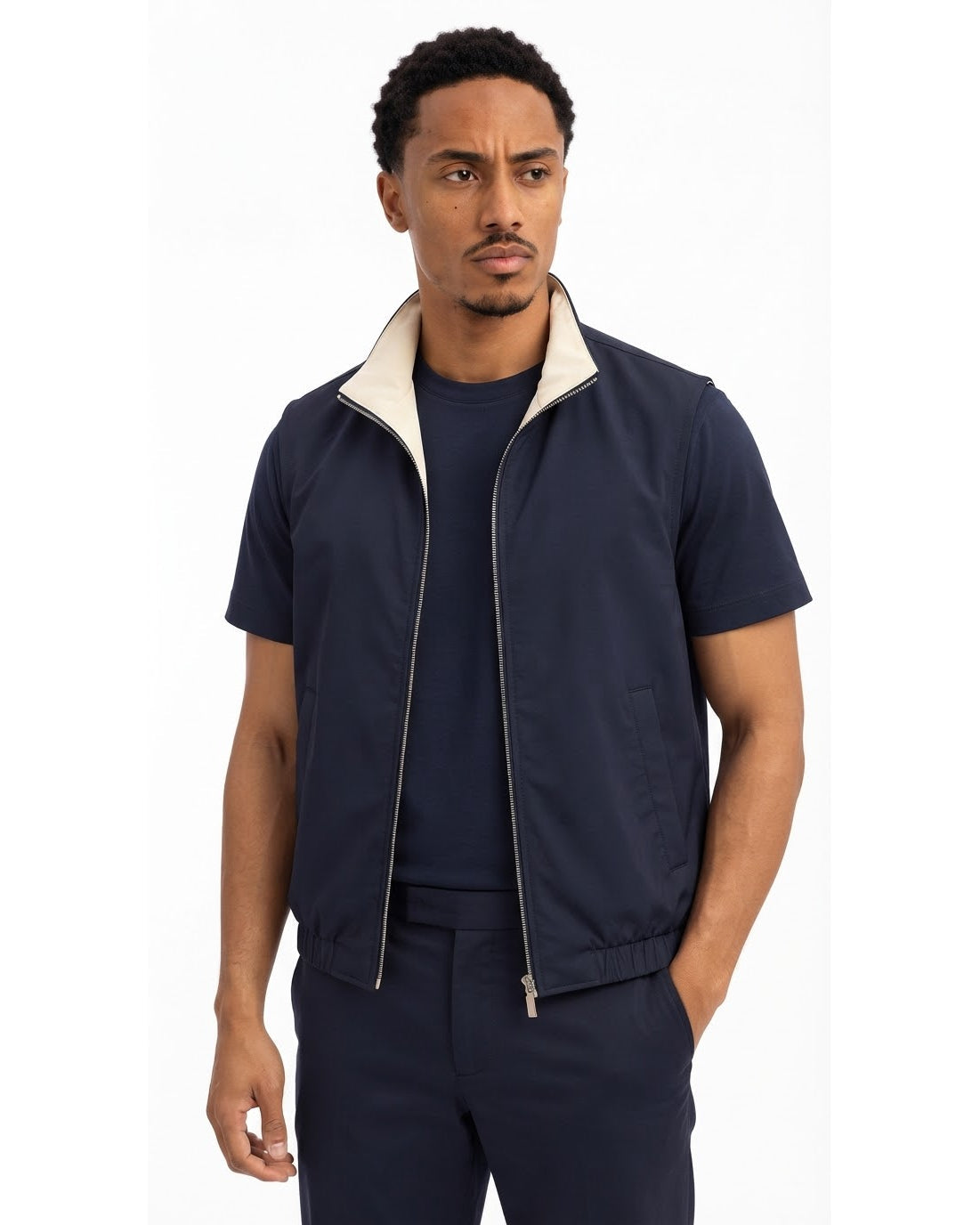 Ensemble Chemise Zippée Manches Courtes Marine & Pantalon Marine