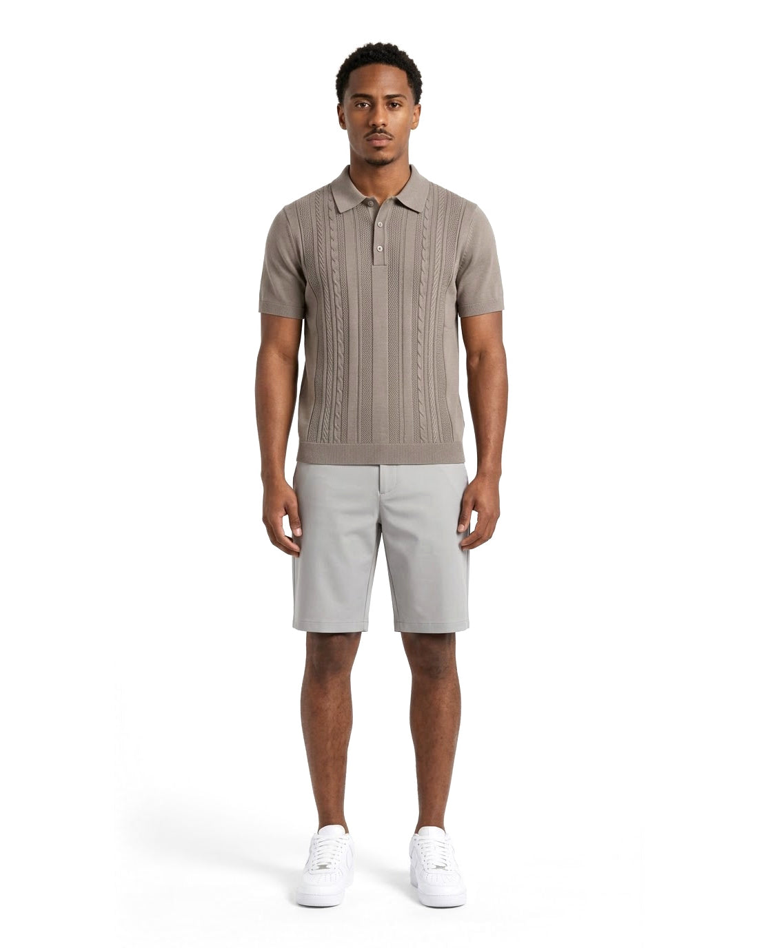 Ensemble Polo Maille Taupe & Short Gris Clair