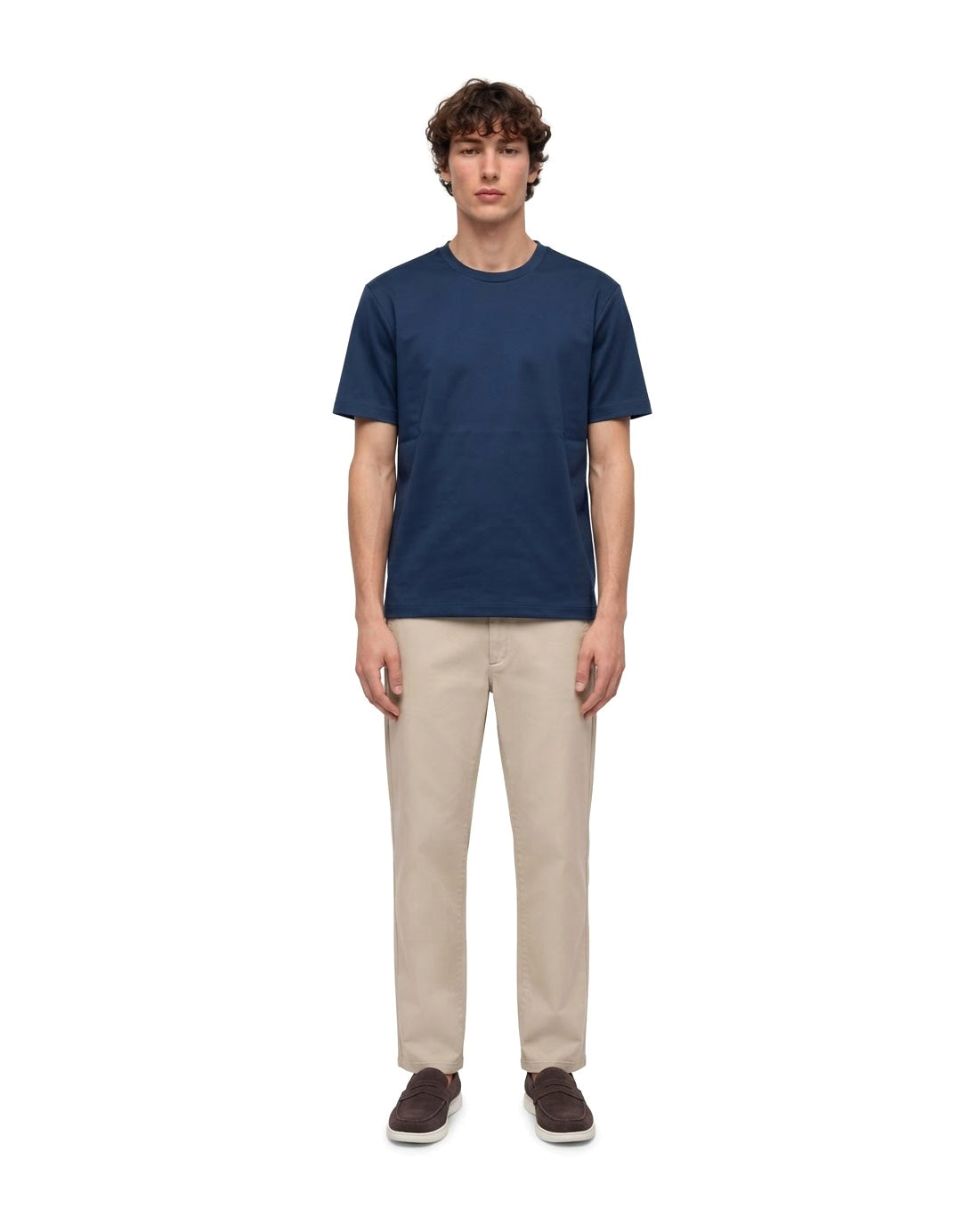 Ensemble T-shirt Bleu & Pantalon Beige + Chaussures