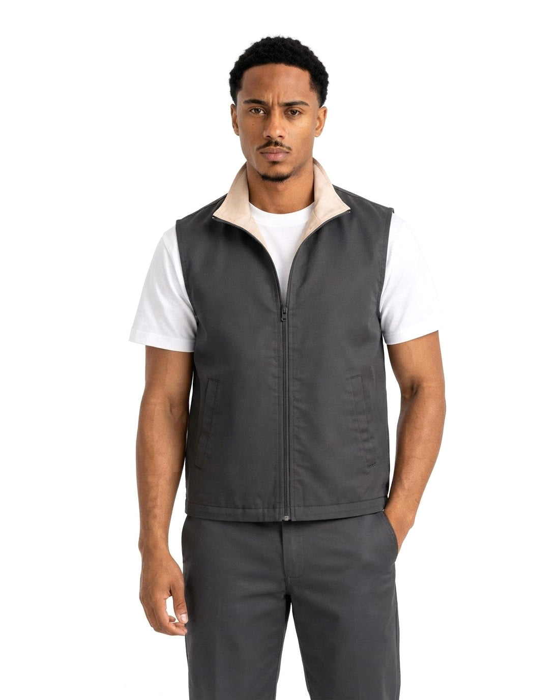 Gilet Sans Manches Zippé Gris Anthracite