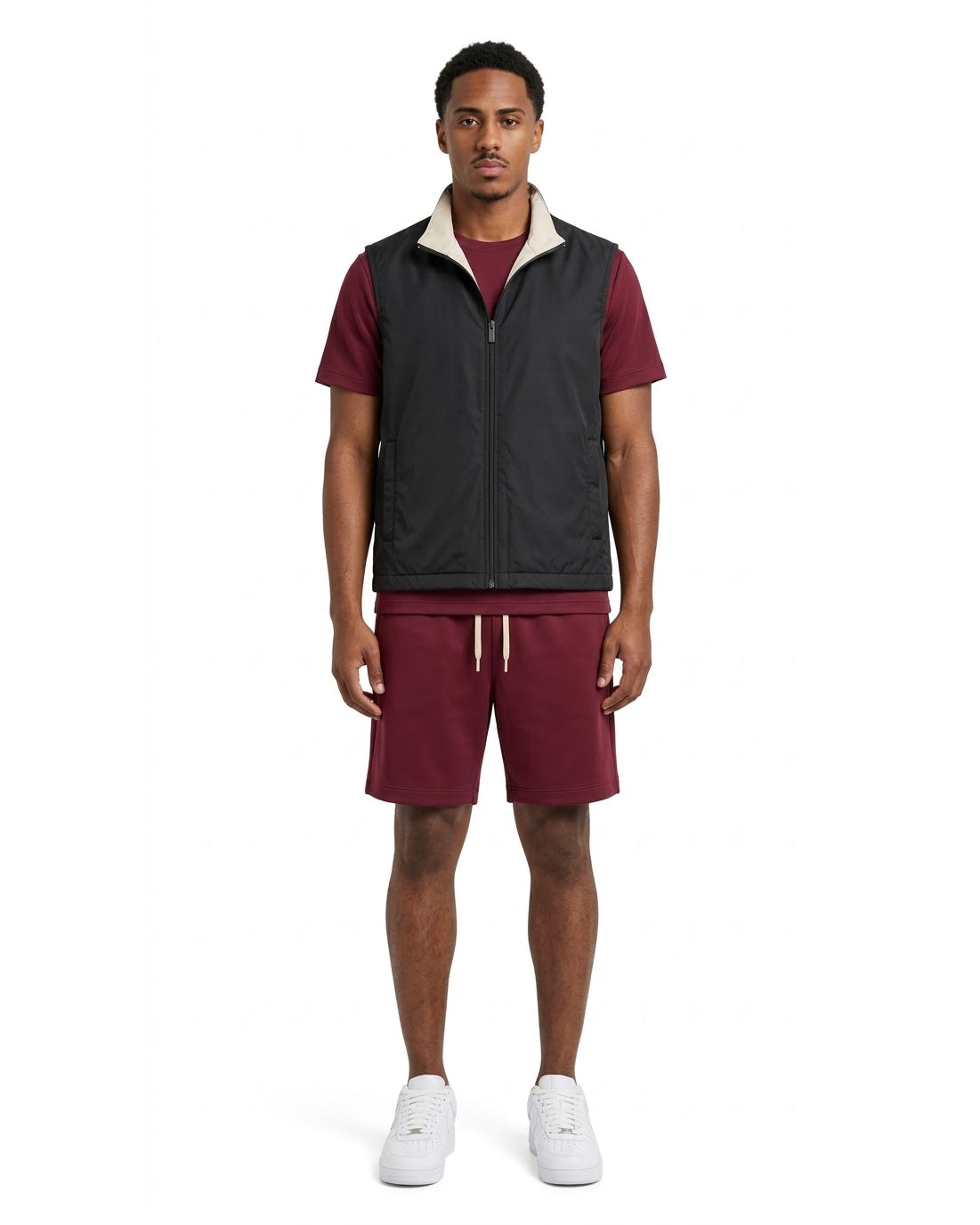 Gilet Sans Manches Zippé Noir Col Beige