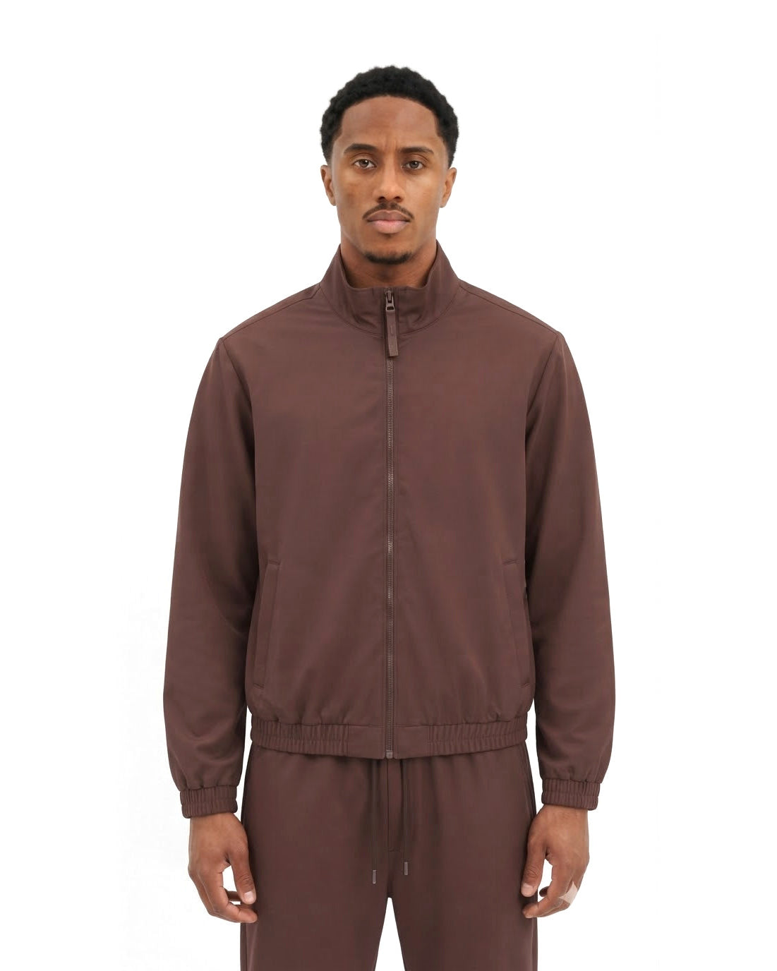 Veste Zippée Marron Col Montant