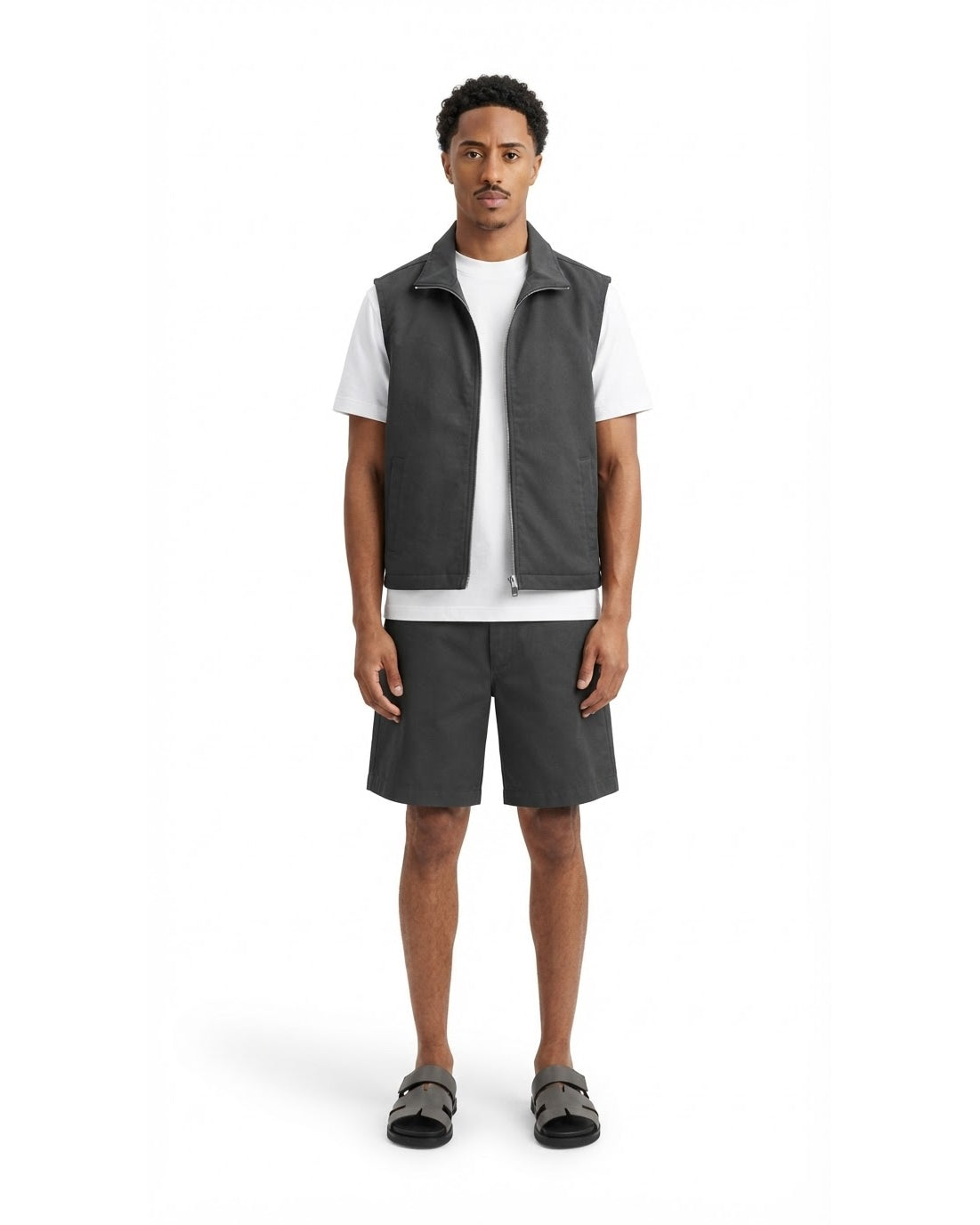 Gilet Sans Manches Zippé Gris Anthracite