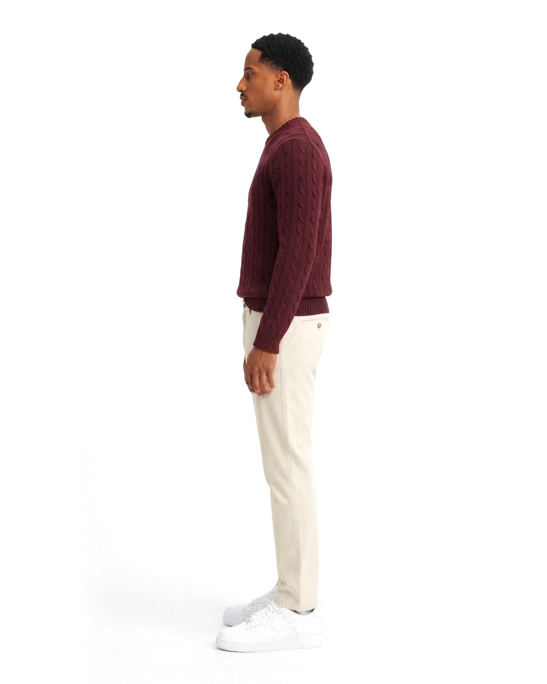 Ensemble Pull Torsadé Bordeaux & Pantalon Écru