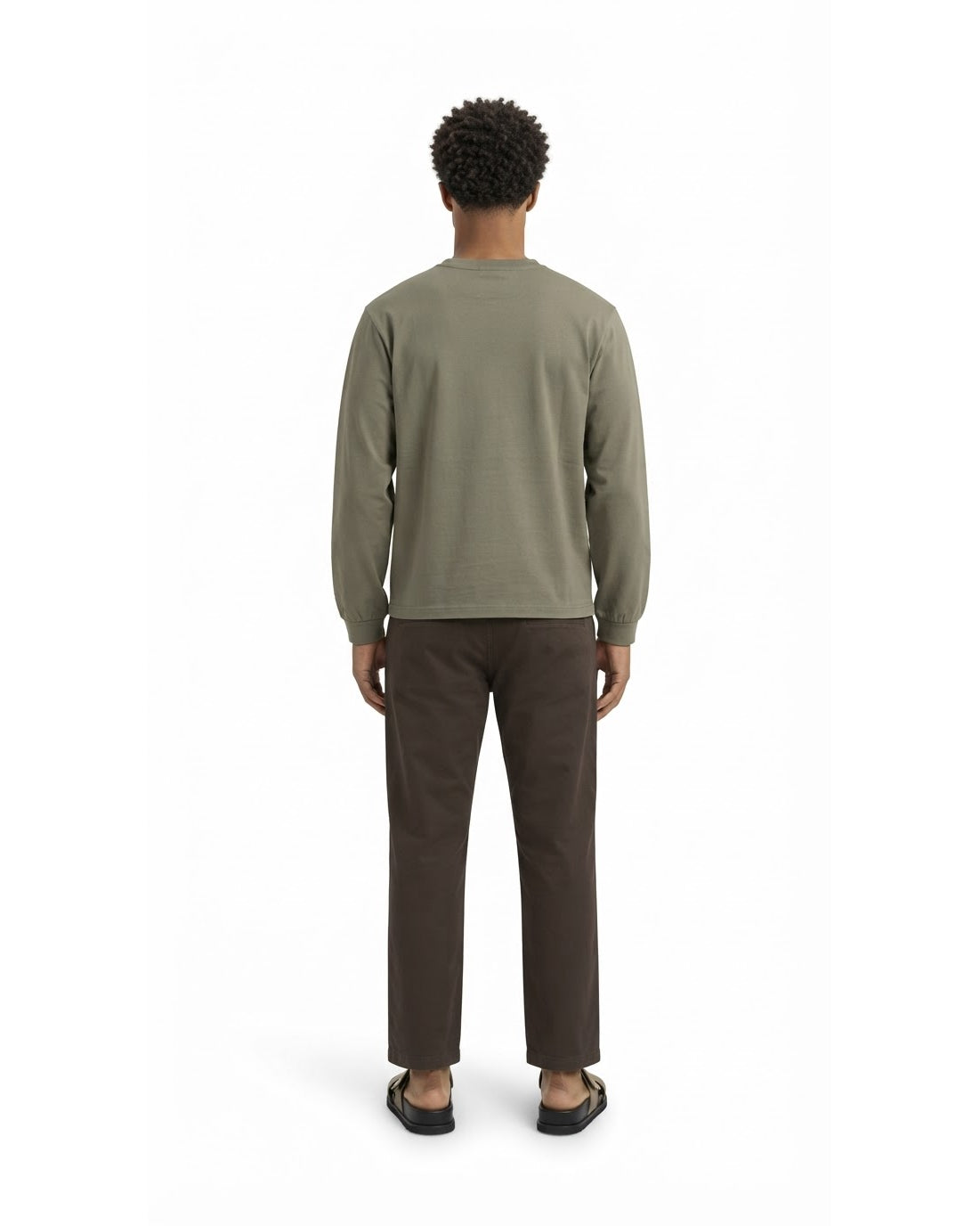 Ensemble T-shirt Manches Longues Kaki & Pantalon Marron + Sandales