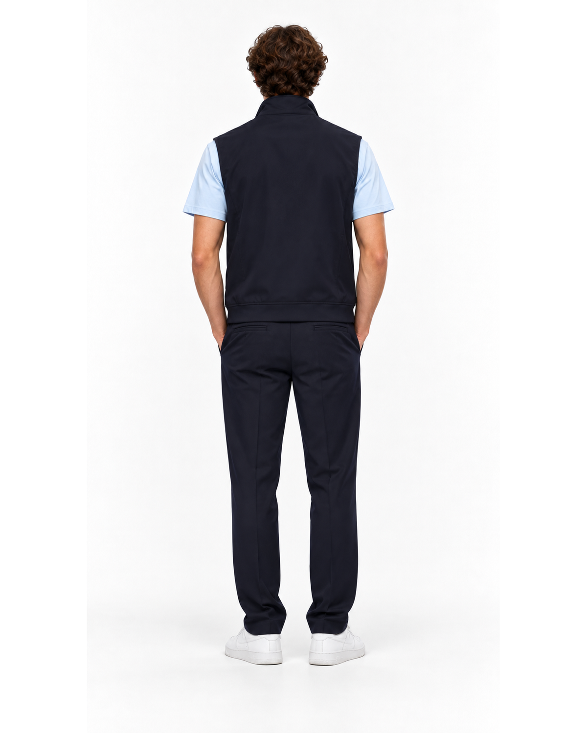 Ensemble Gilet Sans Manches Marine, T-shirt Bleu Ciel & Pantalon Marine