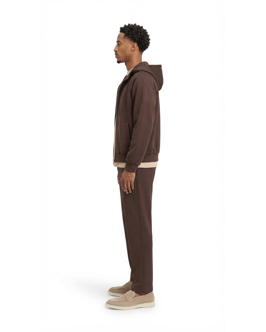 Ensemble Veste à Capuche Marron & Pantalon Marron + Baskets