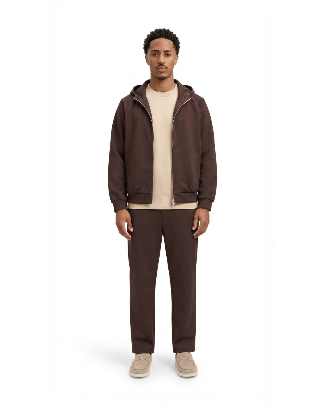Ensemble Veste à Capuche Marron & Pantalon Marron + Baskets